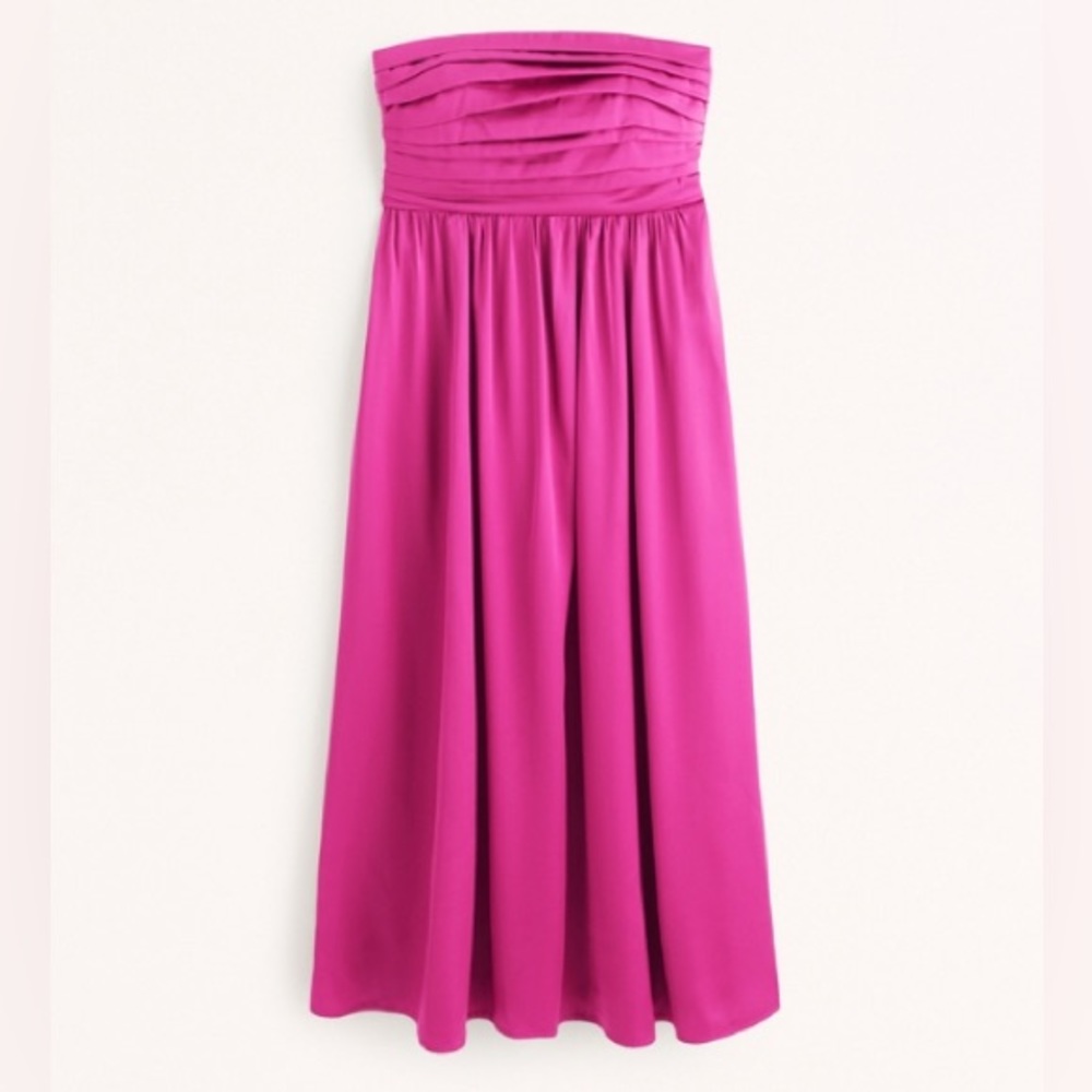 Abercrombie Emerson Ruched Strapless Midi Dress Hot Pink XXS NWT